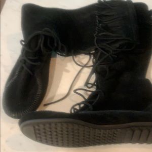 Minnetonka Lace Front Fringe Boots